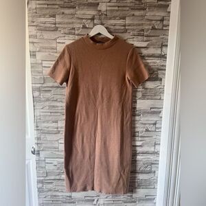 Zara Trafulac Brown Knitted Shift T-shirt Holiday Cozy Mini Bodycon Dress S